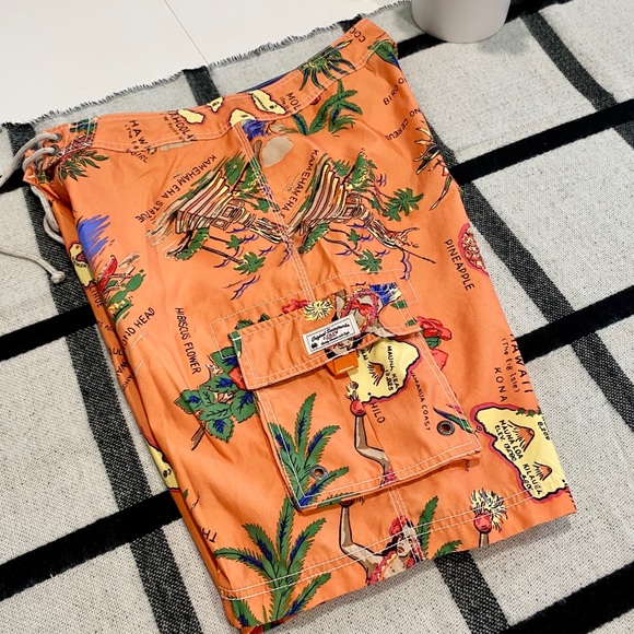 Like New! J. Crew Original Board Shorts Hawaiian Swim Trunks Orange - Picture 6 of 8